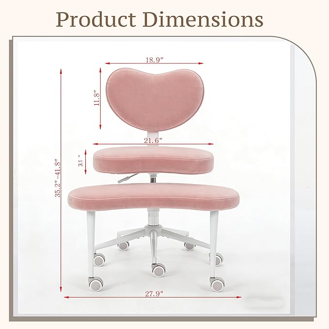 Cross Legged Chair, Meditation Chair Plus with 360° Swivel Wheels for ADHD/Fidgety Sitters, Height Adjustable & Ergonomic Lumbar Support, Teddy Fabric, Pink Home Office Furniture