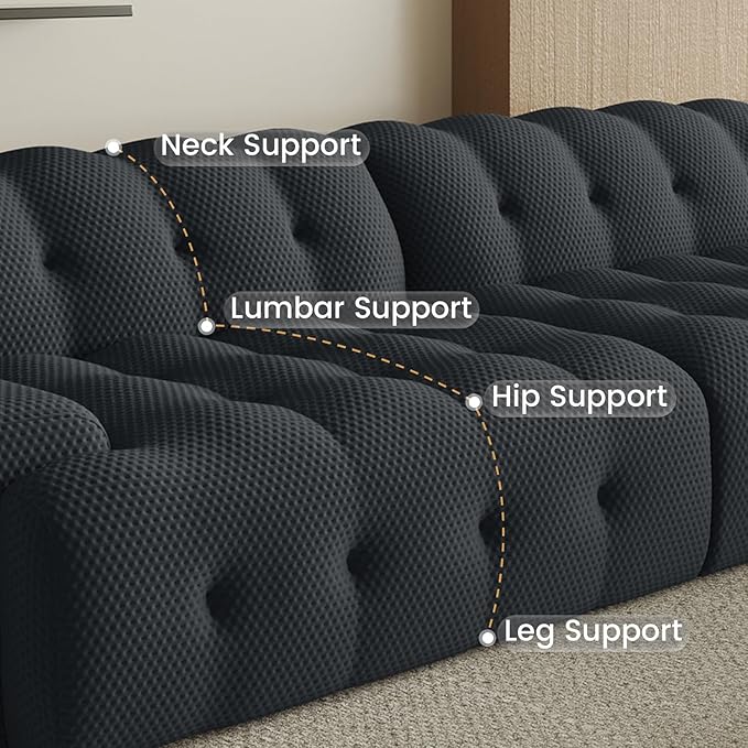 102.4inch Modular Sectional Couch,Oversized Loveseat Sofa, 3D Mesh Fabric Comfy Cloud Sofa Couches, Curved Couch for Living Room, Office, Apartment,No Assembly Required (Black, 102.4")