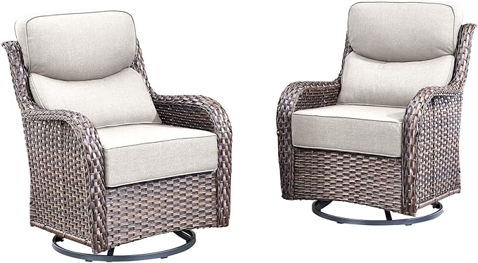 HUMMUH 2PCS Patio Furniture Set with 6-inch Thick Cushion, High Back Outdoor Swivel Rocker Patio Chairs, Wicker Conversation Set for Porch Deck and Poolside (V3)