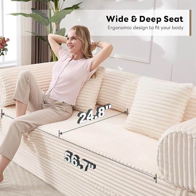 Tbfit 79'' Convertible Sofa Bed, Oversized Corduroy Folding Boneless Couch, Futon Mattress Sleeper Sofa, Comfy Foldable Upholstered Floor Couches for Living Room, Beige