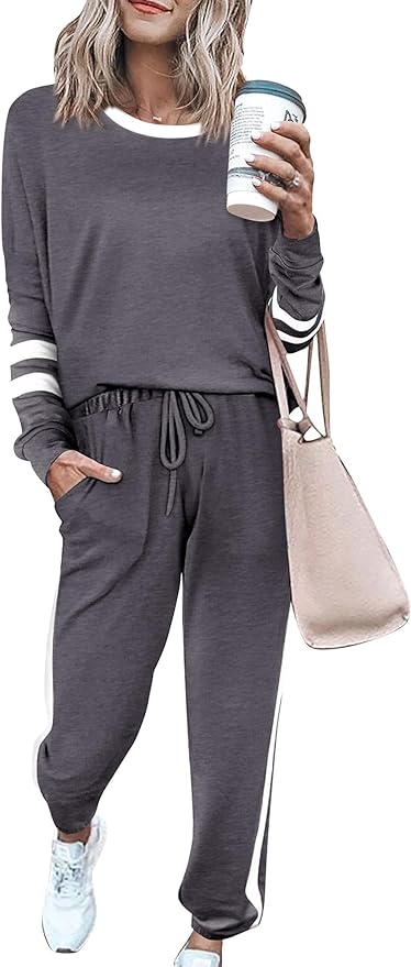 PRETTYGARDEN Women Fall 2 Piece Lounge Outfit Long Sleeve Tops High Waisted Jogger Pants Set Spring Travel Clothes Tracksuit