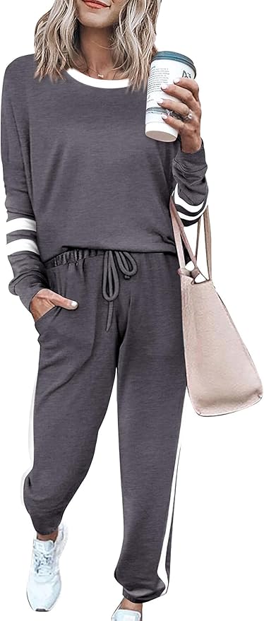 PRETTYGARDEN Women Fall 2 Piece Lounge Outfit Long Sleeve Tops High Waisted Jogger Pants Set Spring Travel Clothes Tracksuit