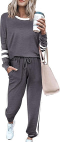 PRETTYGARDEN Women Fall 2 Piece Lounge Outfit Long Sleeve Tops High Waisted Jogger Pants Set Spring Travel Clothes Tracksuit