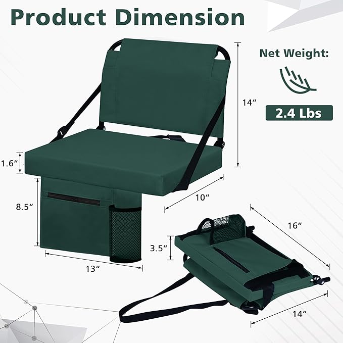 Stadium Seat for Bleachers with Back Support and Wide Padded Cushion Stadium Chair - Includes Shoulder Strap and Cup Holder