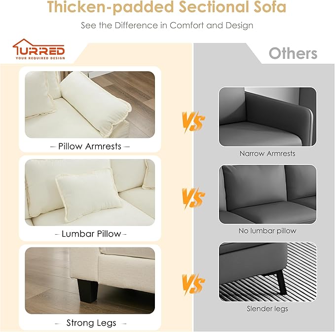 URRED Cloud Couch Modular Sectional Sofa, 122'' Modern L Shaped Deep Seat Sofa with Ottoman & Pillows, Ultra Comfy Chenille Couches for Living Room, Bedroom or Apartment, White | Chenille Fabric, Skin Friendly, Breathable, Ergonomic Design, Flexible Mo...