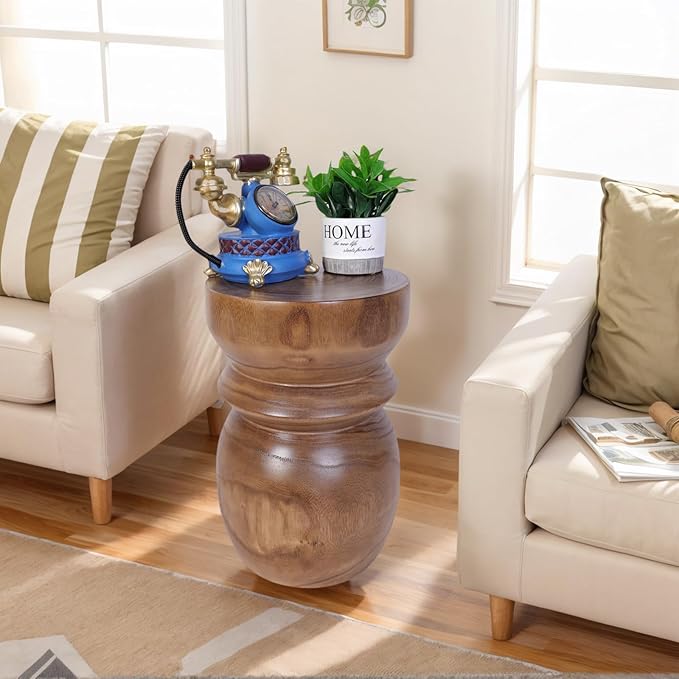 Athaliah Handcrafted Tree Stump Accent Table, Small Solid Paulownia Wood Stool, Side Table & End Table, Rustic Farmhouse Natural Wood Decor for Living Room, Bedroom, Patio, Balcony