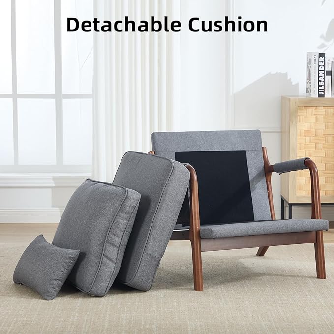 CANMOV Accent Chairs Set of 2, Mid Century Modern Chair with Extra Side Storage Pocket Upholstered Reading Armchair with Waist Cushion, Accent Chair for Living Room Bedroom, Easy Assembly, Grey