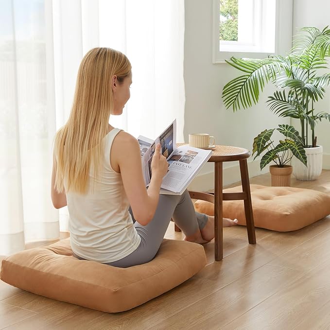 SM-XLHN Meditation Floor Pillow Set of 6, Square Large Pillows Seating for Adults, Meditation Cushion Pillow,Tufted Corduroy Cushion for Tatami Living Room or Yoga, Coffee, 22x22 Inch
