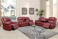 AYCP Bonded Leather 3 Pieces Reclining Sofa Set (Loveseat, Sofa) with Storage and Dropdown Coffee Tables, Red