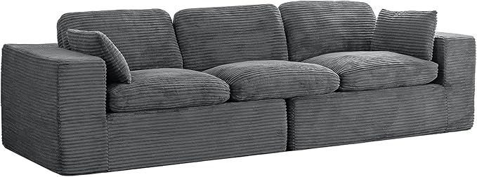 Esright 110" Oversized Sofa for Living Room, Cloud Boneless Couch with Fluffy Seat Cushions, 3 Seater Upholstered Floor Sofa, No Assembly Required, Grey