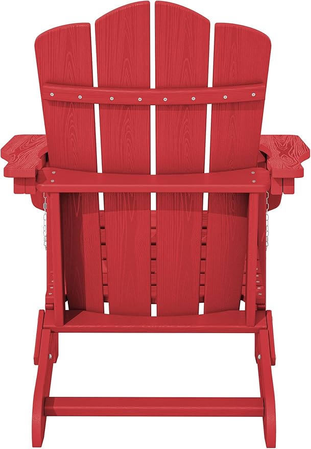 KINGYES Folding Adirondack Chair Set of 8, HDPE All-Weather Folding Adirondack Chair, Light Red
