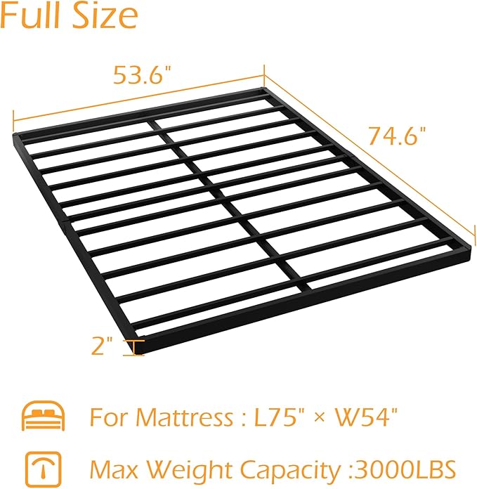 Maenizi Box Spring 2 Inch Low Profile, Heavy Duty Metal Box Spring Bed Base Bunkie Board, Mattress Foundation, Easy Assembly, Noise Free, Black