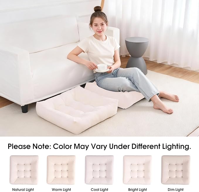Tikuns 4Pcs Floor Pillows for Adults, 22x22 Inch Meditation Cushions, Large Square Sitting Cushion Living Room Memory Foam Pillow for Sitting (4, Beige, 22x22x4 Inch)