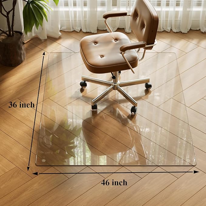 VETROUVE Tempered Glass Floor Mat 36" x 46" Chair Mat for Carpet or Hard Floor with 4 Anti-Slip Pads, 1/5" Thick