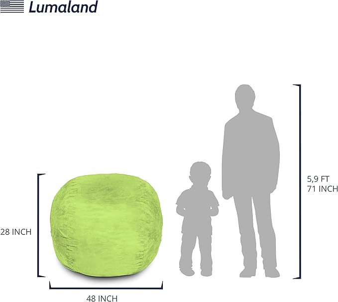 Lumaland Luxurious 4ft Large Bean Bag Chair with Microsuede Cover - Ultra Soft, Foam Filling, Washable Bean Bag Sofa for Kids, Teenagers, Adults, Pets - Sack Chair for Dorm, Kid's Room - Light Green