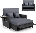 RELAX4LIFE Wicker Patio Outdoor Daybed - Rattan Day Bed Lounger w/Loveseat & Storage Ottoman, Sunbed Sofa Set w/Cushions, 4-Level Adjustable Backrest & 2 Retractable Trays, Patio Daybed (Grey-Black)