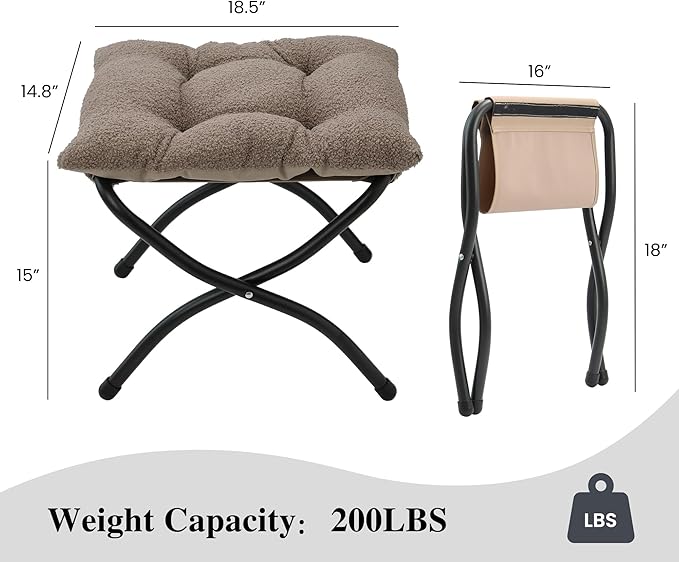 Mordchil HF 15"(H) Folding Ottoman, Foldable Footrest Stool, Portable Small Foot Stool for Couch, Collapsible Foot Rest Ottoman for Sofa, Padded Ottomans for Home, Living Room, Bedroom, Light Brown