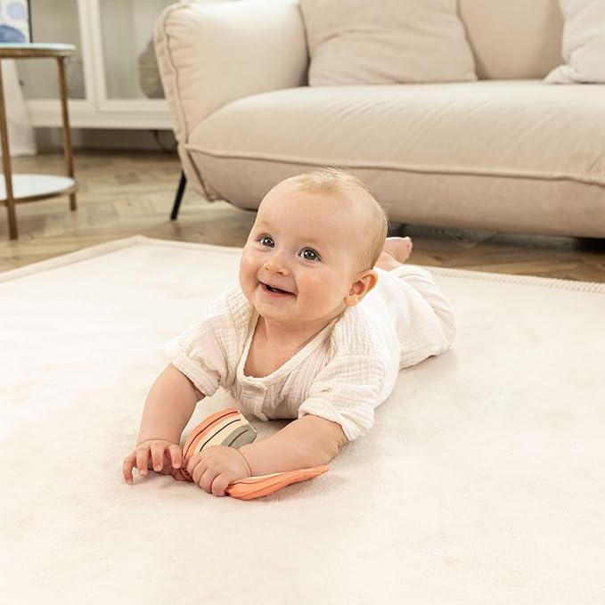 Hakuna Matte CloudSoft Baby Play Mat for Floor 60" x 80" Beige – Coral Velvet Memory Foam Rug for Crawling & Cozy Play – Non-Slip, Water-Resistant, Easy-CareTummy Time Mat, Playmat for Playpen