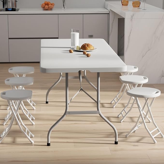 Folding Chairs 6 Pack, Heavy-Duty Plastic Foldable Chairs with Sturdy Metal Frame, 350 lbs Capacity, Fashion Stackable Portable for Weddings, Parties, Office, Indoor, Outdoor Events, White