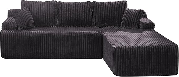 Modular Sectional Sofa Couches L-Shape Couch 3 Seat Modular Sofa Memory Foam Sectional Couches for Living Room, Cloud Couch with Oversized Chaise (Grey Stripe, 108" Right Facing Chaise)