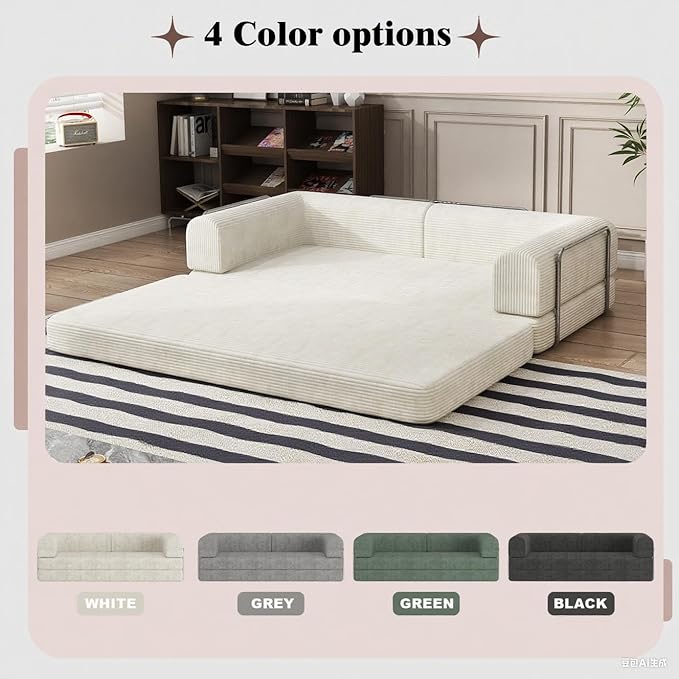 GAOMON Convertible Sleeper Sofa Bed, Sleeper Sofa | Corduroy Fabric | High-Density Sponge | Fixed-Shape Frame, Modular Sofa Bed for Living Room Lounge Studio 78.7 * 39.4 * 29.6 Inch