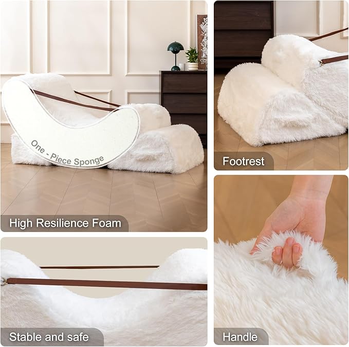 Modular Comfortable and Cozy Bean Bag Chair for Adults, Filled with Memory Foam, Featuring Plush Fabric, with Detachable Footrest & Adjustable Angle for Bedroom, Living Room and Nursery(White)