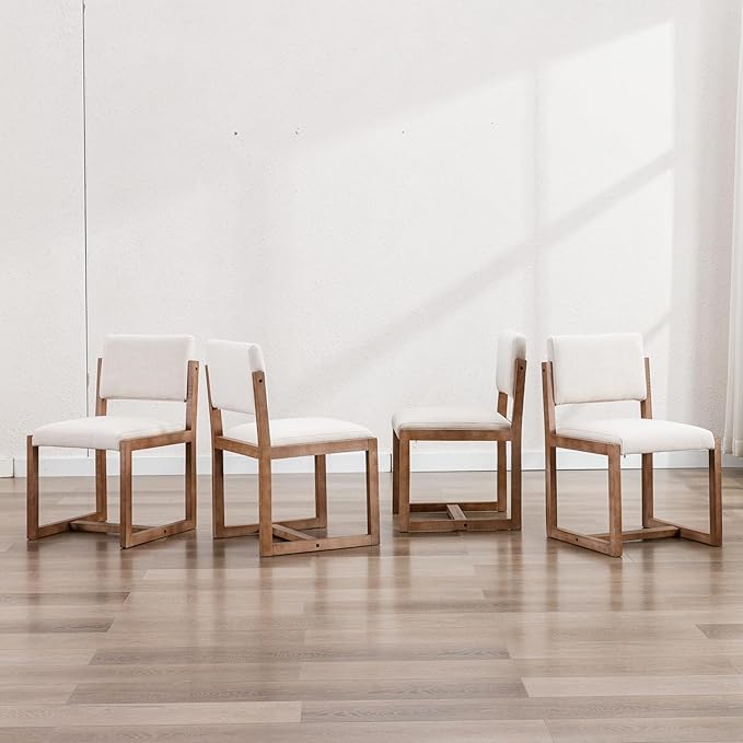 DUOMAY Upholstered Dining Chairs Set of 8, Mid-Century Modern Dining Room Chairs, Linen Fabric Kitchen Side Chairs with Wood Legs, Beige