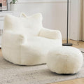 Giant Bean Bag Chair for Adults with Ottoman, Oversized Bean Bag with Filling Plush Fluffy,BeanBag Lazy Sofa Couch with Armrest for Living Room, Stuffed Floor Sofa with Sidepocket for Bedroom, Beige