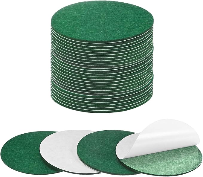 30-Pack Lamp Base Felt, 3.5 Inch Dia. 2mm Thick Self Adhesive Round Fabric Felt Pads for Lamp/Furniture/DIY, Non-Slip Fiber Backed Patch Circles with Adhesive Backing [Green]