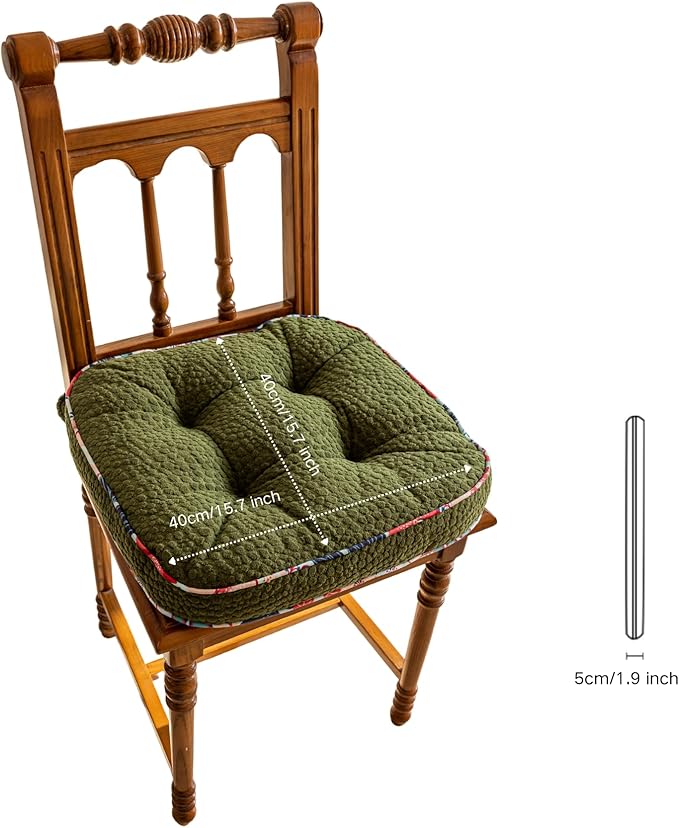 Soft Comfort Chair Pads with 3D Dots Pattern Jacquard Warm Square Chair Cushion with Ties Thicken Non-Slip Floor Pillow Fluffy Seat Cushion for Office Dining Kitchen (Green,15"x15")
