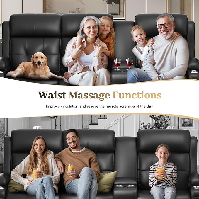 Aotolo Recliner Sofa, 3 Seater Massage Reclining Loveseat Sofa Sets, 2 Single Power Recliner Chairs Heat & Massage, Heavy Weight Capacity, RV Clearance Love Seat Couch with Console, USB, Type C Port