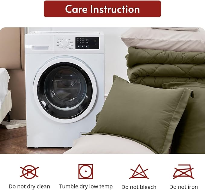 MUXHOMO 5 Pieces Twin Comforter Set, Reversible Bed in a Bag Twin Size, All Season Bedding Set with Comforter, Flat Sheet, Fitted Sheet, Pillowcases & Shams, Olive Green & Beige
