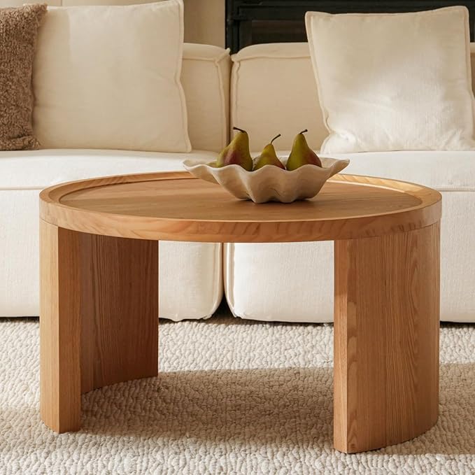 FAME HOME Round Nesting Coffee Table Set of 2,31.5" Large & 18" Small Low Tables with Wood Look Top,Space-Saving Side Tables for Living Room,Bedroom,Office,Minimalist Center Table Set (Brown, L+S)