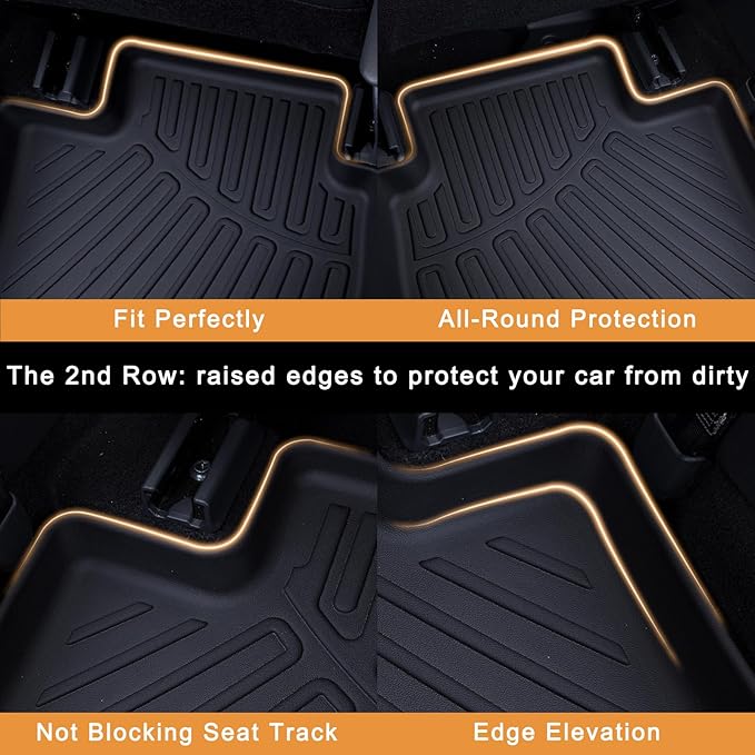 Floor Mats for 2007-2024 2025 Ford Econoline/E-Series E150/E250/E350/E450, TPE All Weather Carpet Rug Protection Front Row Heavy Duty Van Floor Liners Accessories