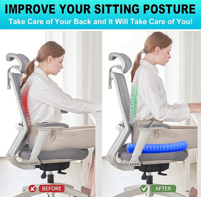 Helishy Gel Seat Cushion for Long Sitting - 1.65inch Double Thick Cooling Egg Cushion for Back, Hip, Sciatica, Coccyx, Tailbone Pain Relief - Office Chair Car Seat Cushion – Wheelchair Cushions