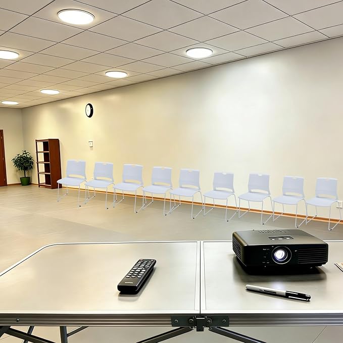 White Stacking Chairs Set of 4, Modern Stackable Office Chairs with Wide Plastic Seat & Metal Sled Base for Waiting Room Break Room Conference Church Banquet Lobby