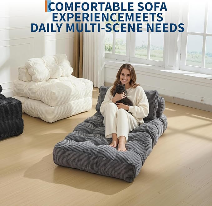 Garvee Folding Sofa Bed, Convertible Sleeper Chair with Pillow Foldable Mattress with Back Support, Boneless Fold Out Chair Bed Comfy Floor Sofa Lounge for Living Room, Bedroom, Dark Gray, Single