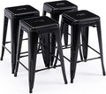 Vogue Furniture Direct 24 Inch Metal Bar Stools, Backless Counter Height Barstools, Indoor Outdoor Stackable Stools with Square Seat, Set of 4 (Black)