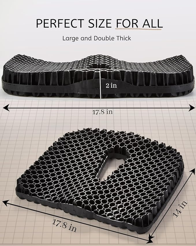 Anzeng Gel Seat Cushion for Long Sitting, Gel Cushion for Pressure Relief, Soft & Breathable, Chair Cushion for Office Chair, Car, Wheelchair, Seat Cushion with Non-Slip Black Cover