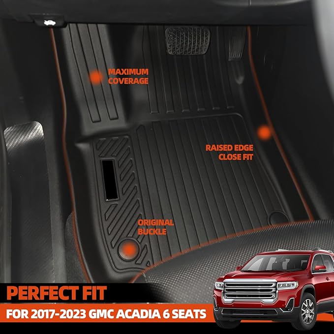 All Weather Floor Mats Fit for 2017-2023 GMC Acadia 6 Seats with 2nd Row Bucket Seat Floor Mats & Trunk Mat & 2nd Backrest Mats & 3rd Row Backrest Mats for GMC Acadia Accessories Floor Liner