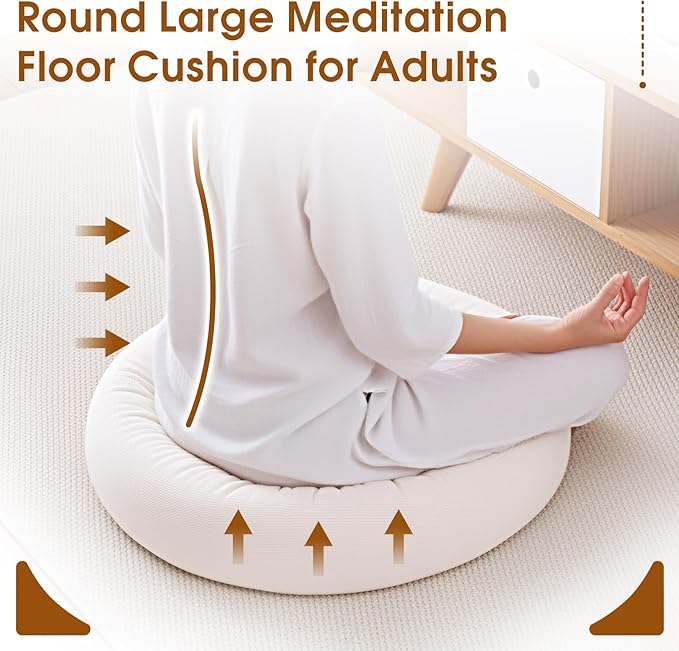 4Pcs Floor Pillows for Adults, 22x22 Inch Meditation Cushions, Large Round Sitting Cushion Living Room Memory Foam Pillow for Sitting (4, Beige, 22x22x4 Inch)