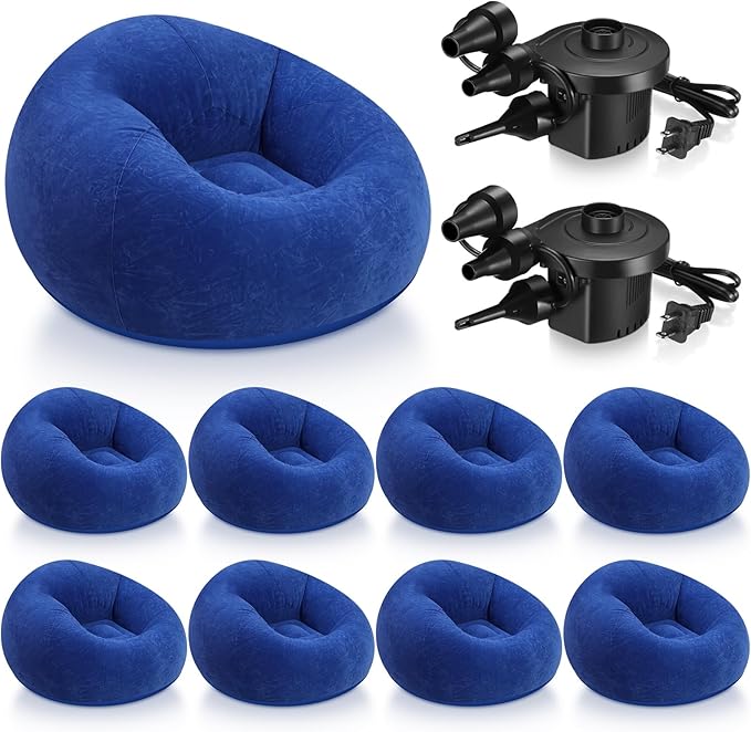 Realspring 9 Pcs Inflatable Bean Bag Chairs for Adults with Electric Air Pump, Blow up Couch Folding Portable Inflatable Couch Lazy Sofa for Outdoor Movie Nights Camping Room (Dark Blue)