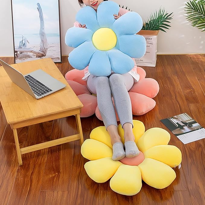 Grafingy Flower Pillow, Flower Shaped Throw Pillow Floor Pillow Soft Seating Cushion Room Decor Plush Pillow for Bedroom, Sofa, Bed, Reading (21 inch, Blue)