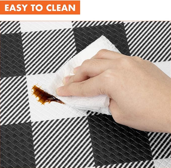 OPUX Anti Fatigue Kitchen Floor Mat, Reversible Cushioned Memory Foam Kitchen Rug Pad, Waterproof Non-Slip Padded Comfort Standing Mat Laundry Home, 32x17 (Buffalo Check Black White Herringbone)