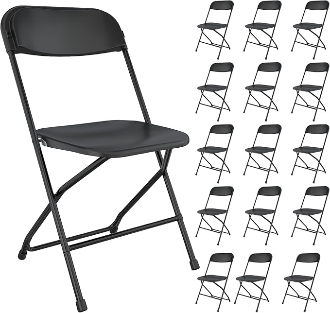 16 Pack Black Folding Chairs, Portable Party Chairs, Plastic Folding Chair,Stackable Commercial Seats with Steel Frame for Office Wedding Party Patio Dinning Events, 350lbs Capacity