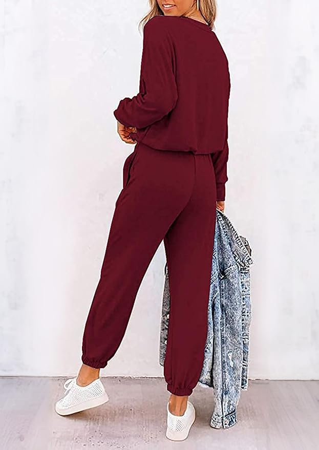 PRETTYGARDEN Women Fall 2 Piece Lounge Outfit Long Sleeve Tops High Waisted Jogger Pants Set Spring Travel Clothes Tracksuit