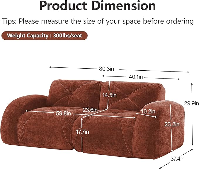 Modular Sectional Sofa with Free Combination,Boneless Floor Couch for Small Spaces, Living Room & Lounge,Velvet 2-Seater Sectional Couch with Comfortable Deep Seat,No Assembly Needed