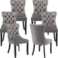 YeahFurn Grey Mid Century Modern Dining Chairs Set of 6, Velvet Upholstered Kitchen & Dining Room Chairs with Nailhead Trim & Solid Wood Legs, Elegant Sillas De Comedor (Grey, 6 Pcs)