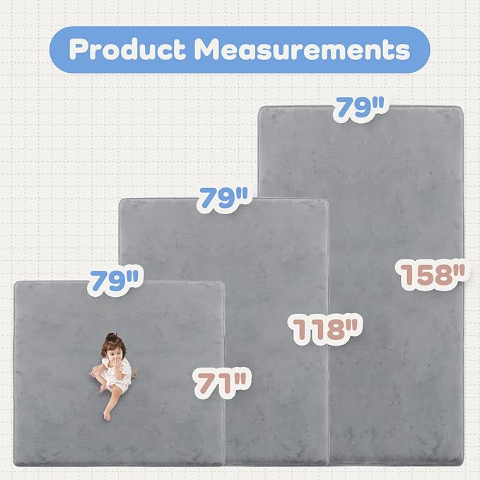 PAPAMAT 1.3" Thick Baby Floor Play Mat 71x79, Basic Padded Foam Mat for Tummy Time Crawling, Non Slip Cushioned for Babies Toddlers Infants Kids (Light Grey)