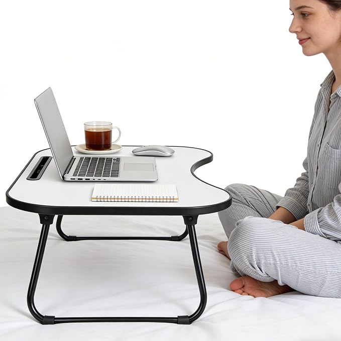 Laptop Bed Desk, Foldable Wooden Lap Desk with Cup Holder & Tablet Slot, Portable Lap Table & Bed Tray Table for Eating & Lap Desk Food Tray & Working on Couch, Sofa & Bed, 23.8 x 15.8 in